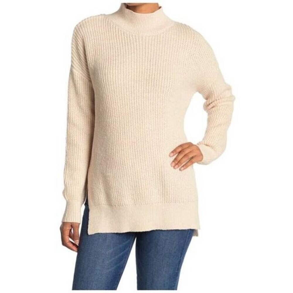 Abound Cozy Mock Neck Dolman Tunic Sweater In Beige Oatmeal Light Heather Size L